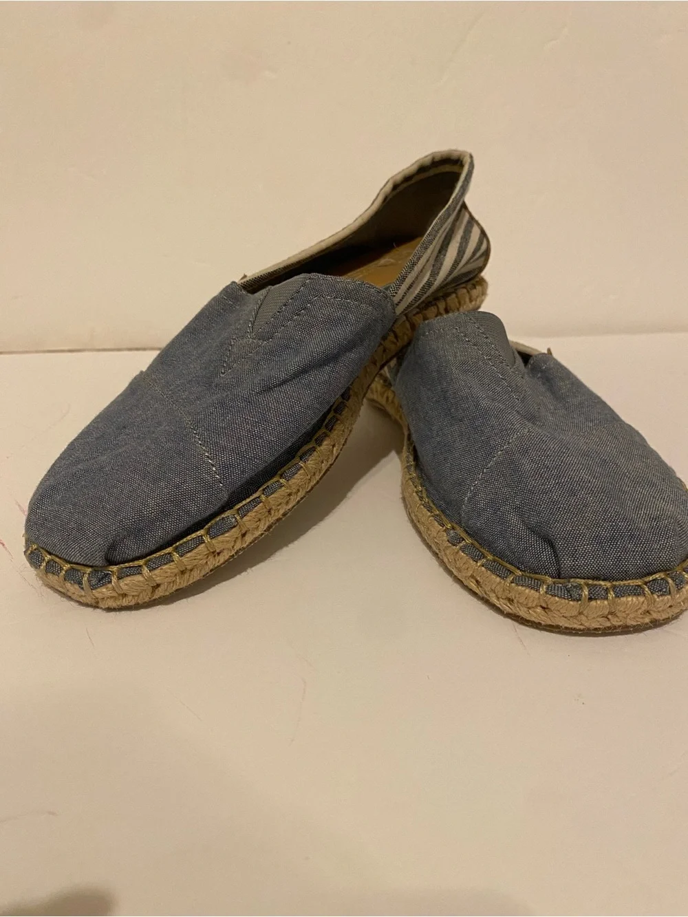 TOMS Blue and White Striped Canvas Slip-On Espadrilles